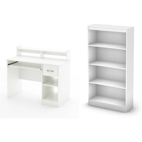 South Shore Smart Basics Small Desk With 4Shelf Bookcase, Multiple