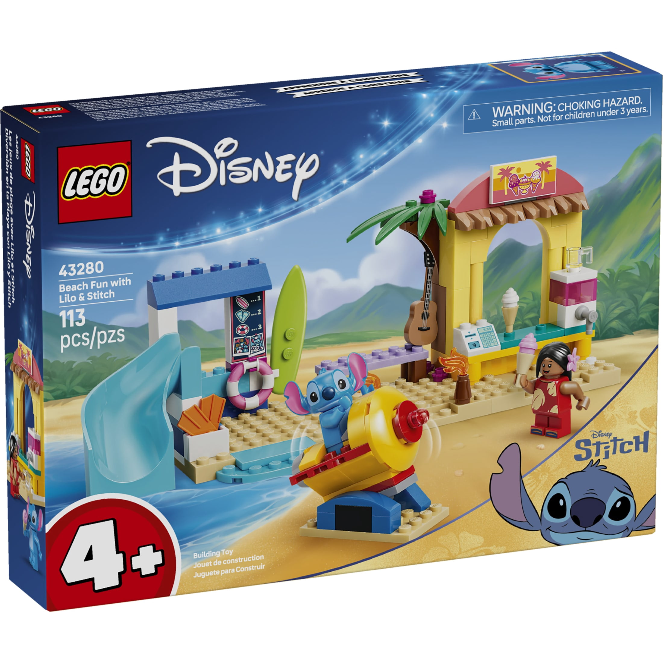 LEGO Disney Beach Fun with Lilo & Stitch - Preschool Building Toy for Girls & Boys, Ages 4+ - Disney Gifts for Kids with 2 Minifigures - 43280