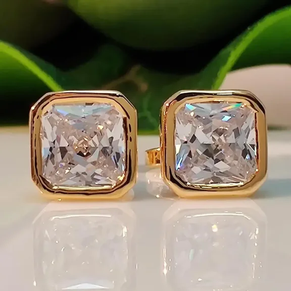 Mangal Jewels 3 Ct Cushion 4mm Diamond Bezel Set Solitaire Womens Stud Earrings 14k Yellow Gold Finish