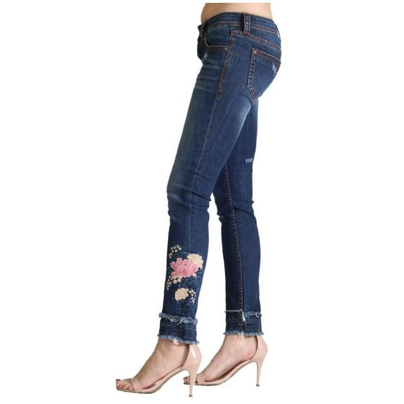 Grace in LA Women's Floral Embroidered Junior Fit Skinny Stretch Jeans (24)