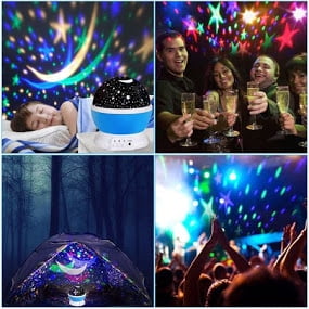 - Rotating 360-Degree Romantic Cosmos Star, Sky and Moon Projector, 3 Modes, 4 LED Beads