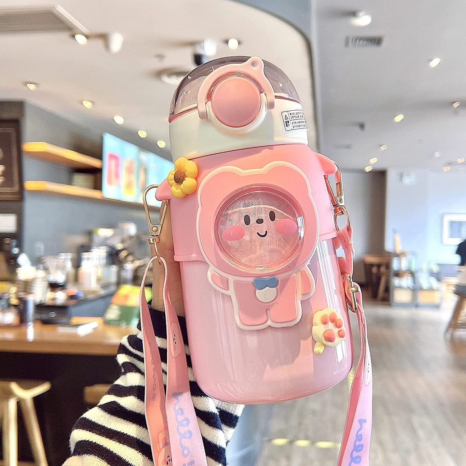 Kawaii Bear Pastel Water Bottle With Straps Cute Girls Children