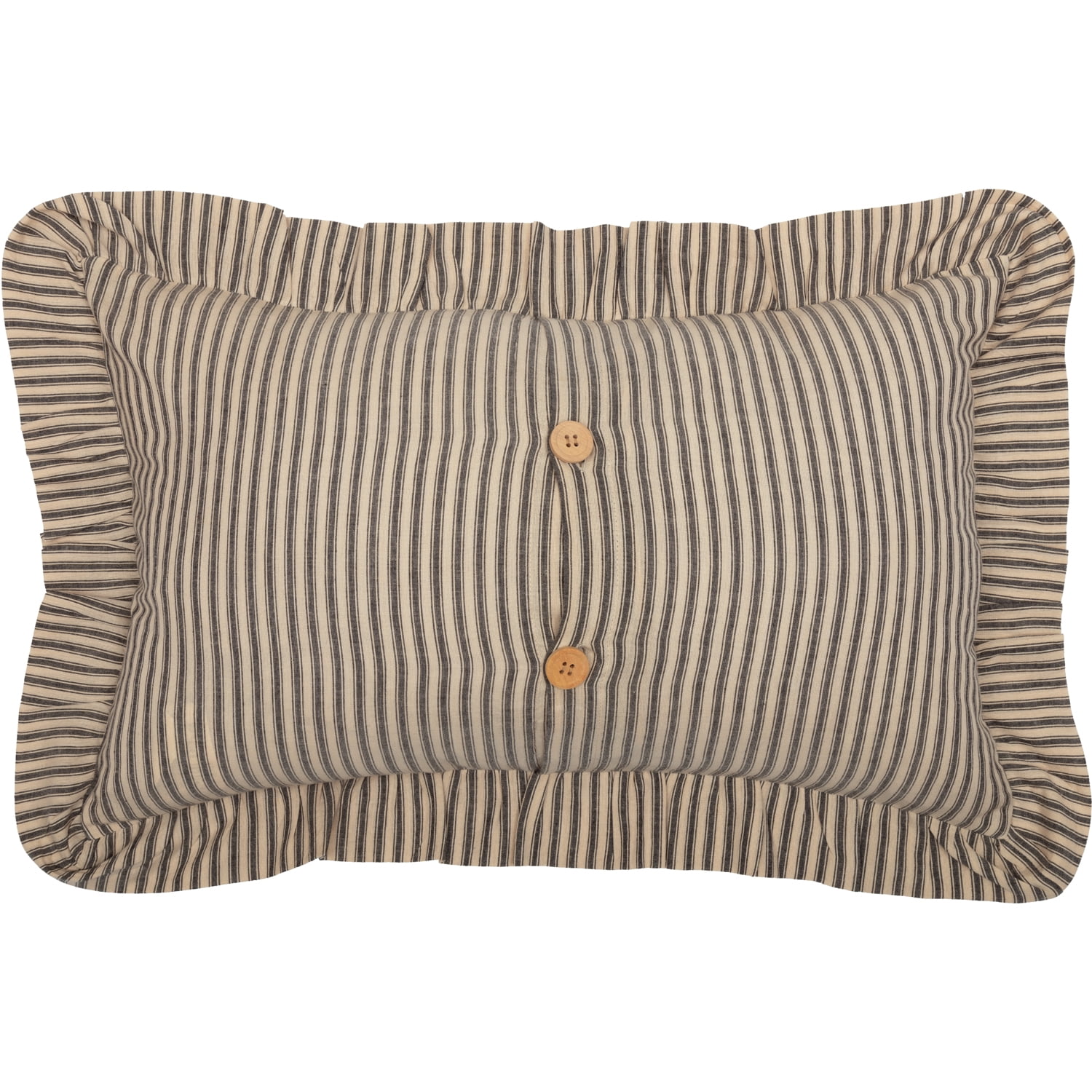 VHC Brands Sawyer Mill Throw Pillow Dark Gray and Cream Stripe Cotton Decorative Farmhouse Country Cushion with Ruffle for Sofa Couch 14x22