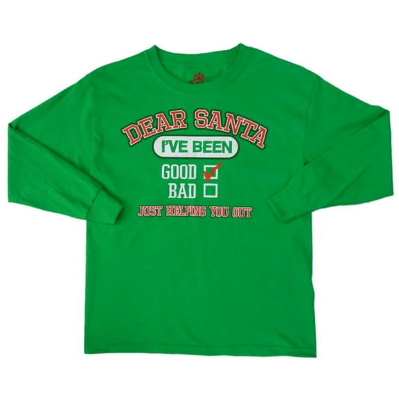 Dec 25th Boy Green Christmas T-Shirt Dear Santa Just Helping Long Sleeve XL