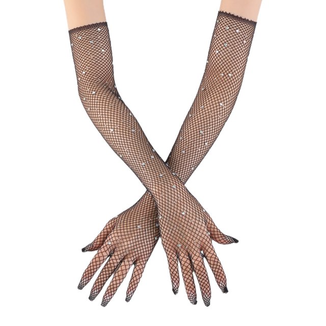 Guantes de perforación de red de pesca, guantes largos, 45 cm, manga larga para los dedos, diseño de moda