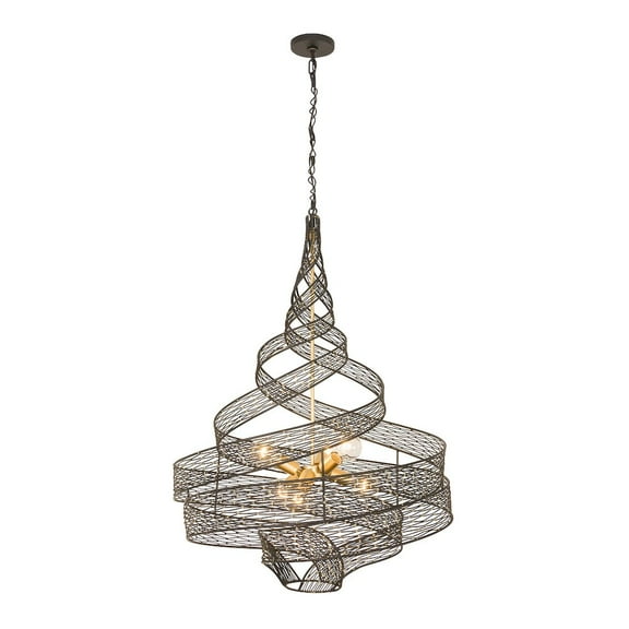 Varaluz Flow 6-Lt Twist Pendant - Matte Black/French Gold