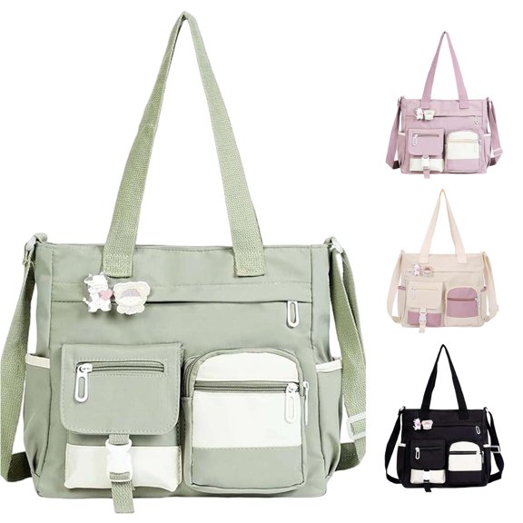 CUZIBR Large Capacity Color Block Canvas Bag Women'S Crossbody Backpack For College Students Shoulder Bag Versatile Tote Bag Adjustable Detachable Crossbody Strap Carry Bag