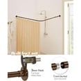 thumbnail image 4 of Corner Shower Curtain Rod, Coffee [24"-37"] x [24"-37"] Adjustable L Shaped Shower Rod No-Sagging 90 Degree Curved Curtain Rod for Bathroom Bathtub with 12 Ring Hooks & Ceiling Support, 4 of 13