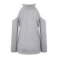 thumbnail image 6 of Fiaer,Cold Shoulder Halloween Tops for Women Trendy Holes Halter Tshirts Casual Loose Long Sleeve Plus Size T-Shrits Grey M, 6 of 7