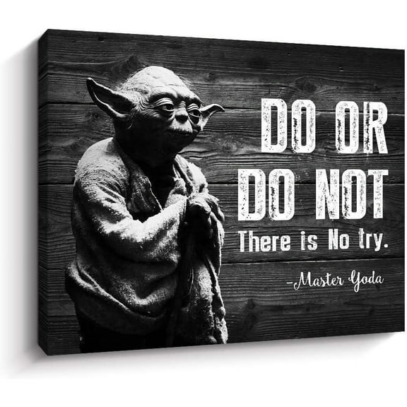 Do or Do Not There Is No Try - Motivational Wall Art Inspirational Quotes of Master Yoda, Black and White Framed Canvas Art for Home and Office Decor