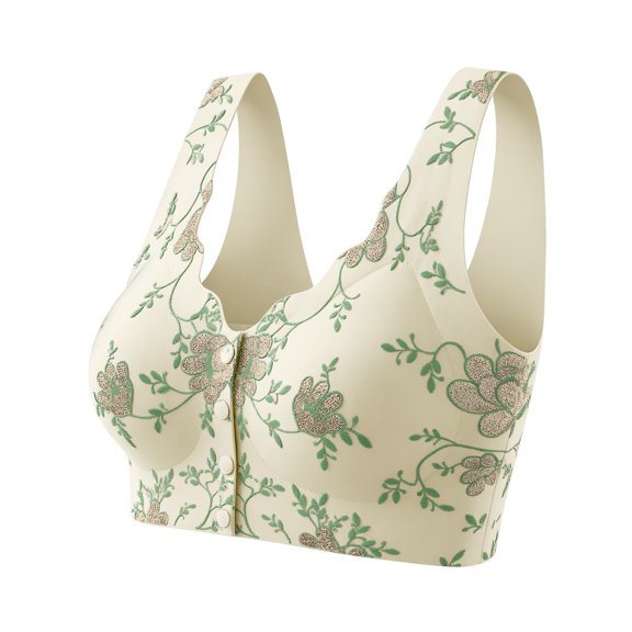 Under $5 Womens Underwear Women Warm Tone Embossed Jacquard Wireless Sleeping Bra Front Closure Full Coverage Light Lining Supportive Comfort No Underwire Brassiere Gkeoshab
