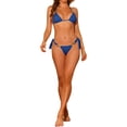 thumbnail image 2 of Conjuntos de bikini de textura con detalle de cadena para mujer de 2 piezas, parte inferior de triángulo con lazo lateral, traje de baño, talla X-Large, azul oscuro, 2 of 5
