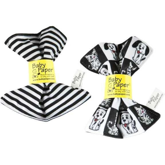 Baby Paper  2 Pack of Crinkly, Sensory Toys, Black & White Stripe, Dog/Cat