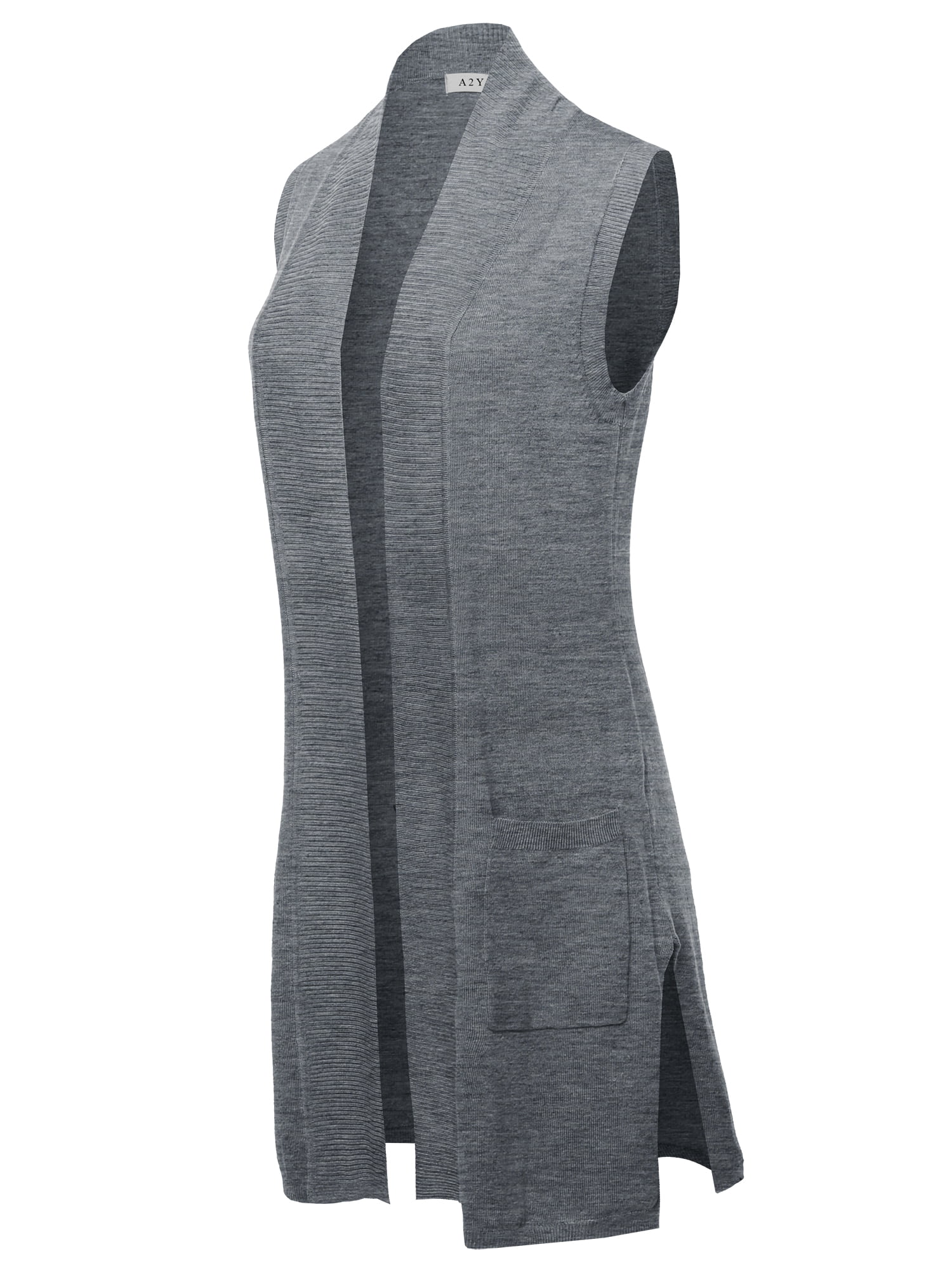 A2Y Women's Open Front Long Sleeveless Draped Side Pockets Vest Knit Sweater  Dusty Pink L - Walmart.com