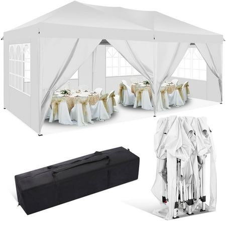 HOTEEL 10x20 Pop up Canopy Tent Protable Canopy Tent with 6 Sidewalls Waterproof Commercial Pop up Tent for Parties Wedding Camping Courtyard with Carry Bag White