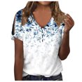 thumbnail image 2 of Wycnly Womens Blouses and Tops Dressy Plus Size Button up Lightweight Comfy Cold Shoulder Tshirts Summer Floral Print V-Neck Short Sleeve Cute Tees Tops Blue XXL, 2 of 5