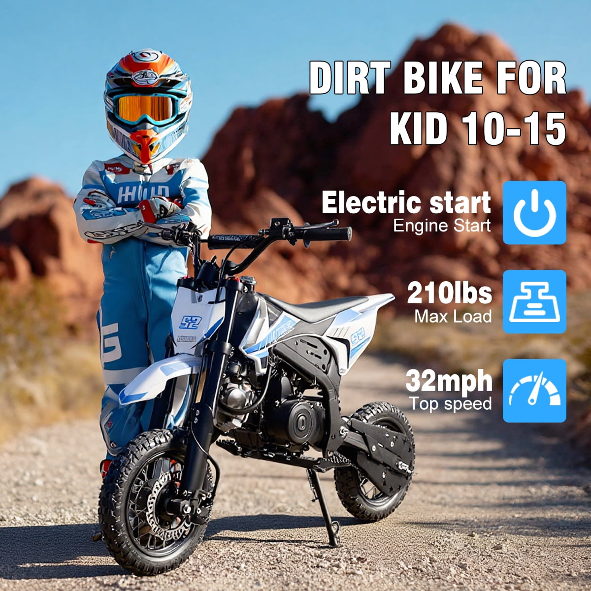 SAY YEAH Dirt Bike for Kids,72cc 4-Stroke Gas-Powered Mini Bike With Off-Road Trail,Ages 8+,210lb Capacity