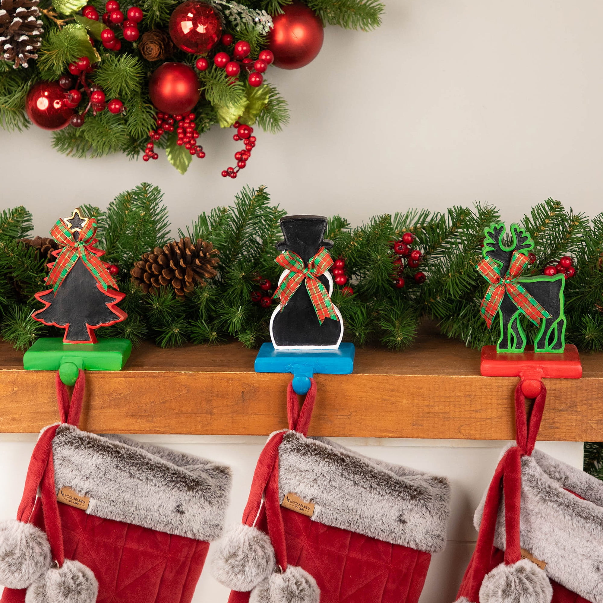Northlight Reindeer, Tree, and Snowman Chalkboard Christmas Stocking Holders - 7" - Set of 3