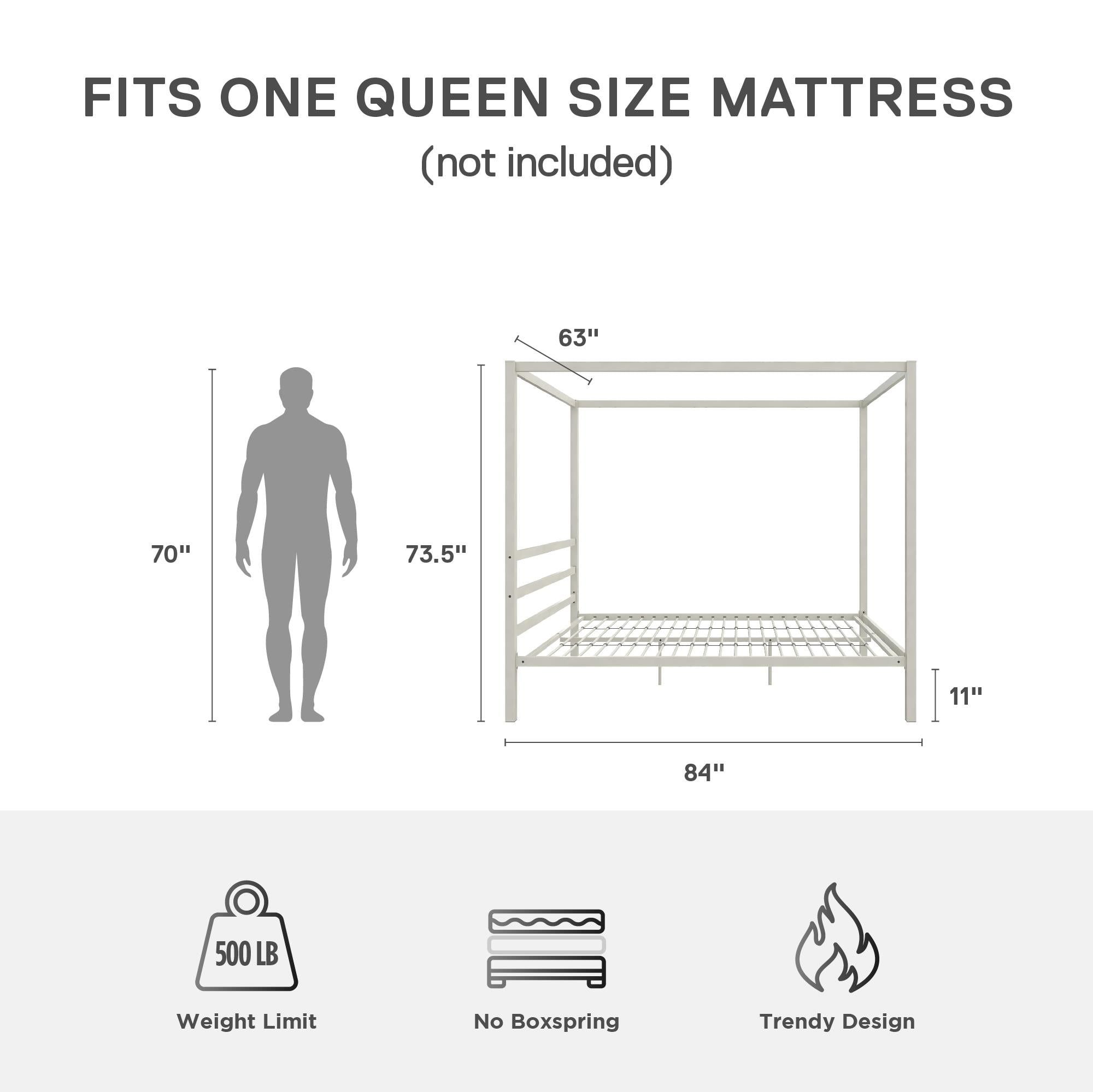 DHP Modern Metal Canopy Platform Bed Frame, Queen, Off White