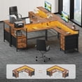 thumbnail image 3 of Sarifur L Shaped Computer Desk with Charging Station and LED Lights, 66 inch PC Table Study Desk 6 Drawers for Bedroom,Office Rustic Brown, 3 of 6
