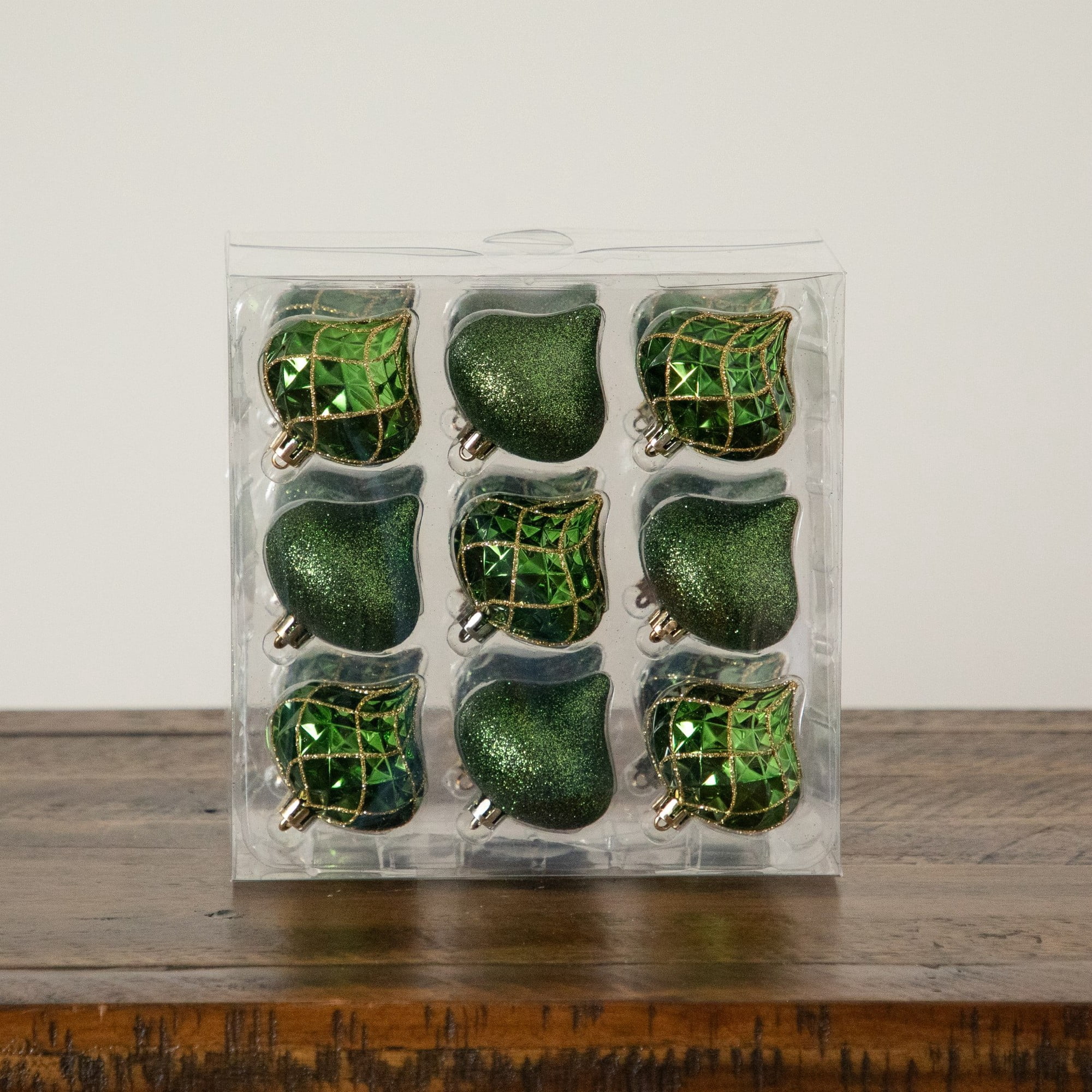 18-pc Green and Gold Teardrop Shatterproof Christmas Ornaments