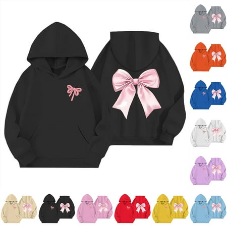 MUXiin Toddler Sweatshirt Bowknot Trendy Printed Pattern Outdoor Workout Sweatshirt Preppy Back To School Casual Kids Clothes Size with Pockets