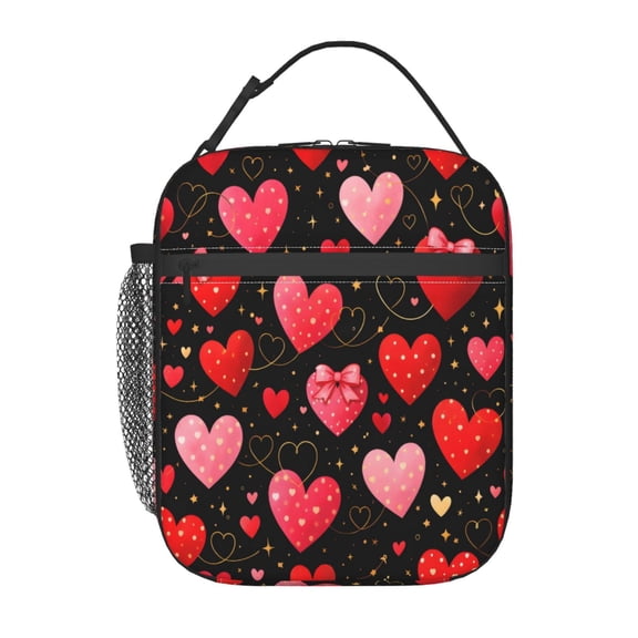Valentines Heart Pattern Lunch Bag Reusable Thermal Lunch Tote with Handle for Women and Men