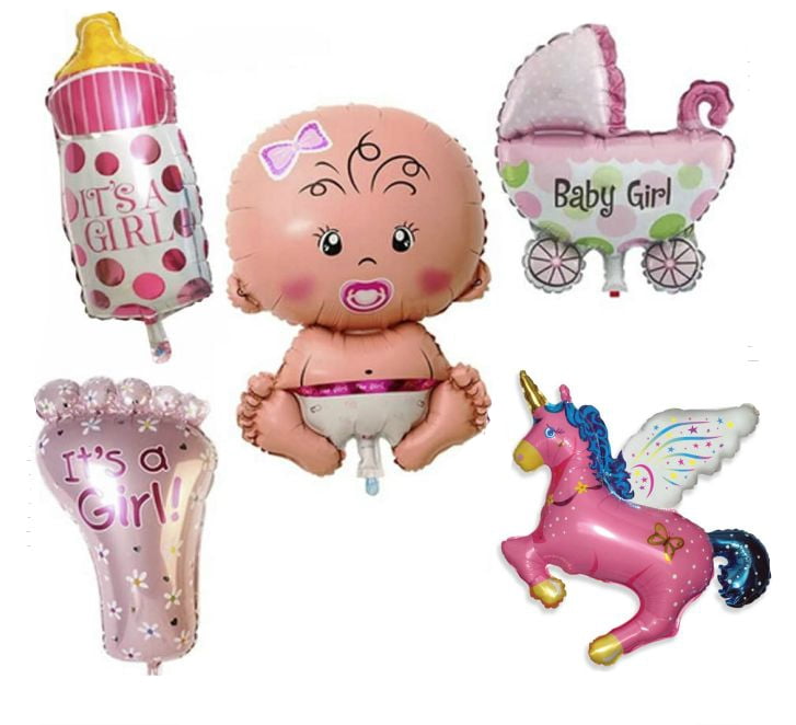 Baby Party Balloons, Set of 5 Baby Shower Helium Balloons,Pink Baby Girl Balloons Birthday Party Decoration