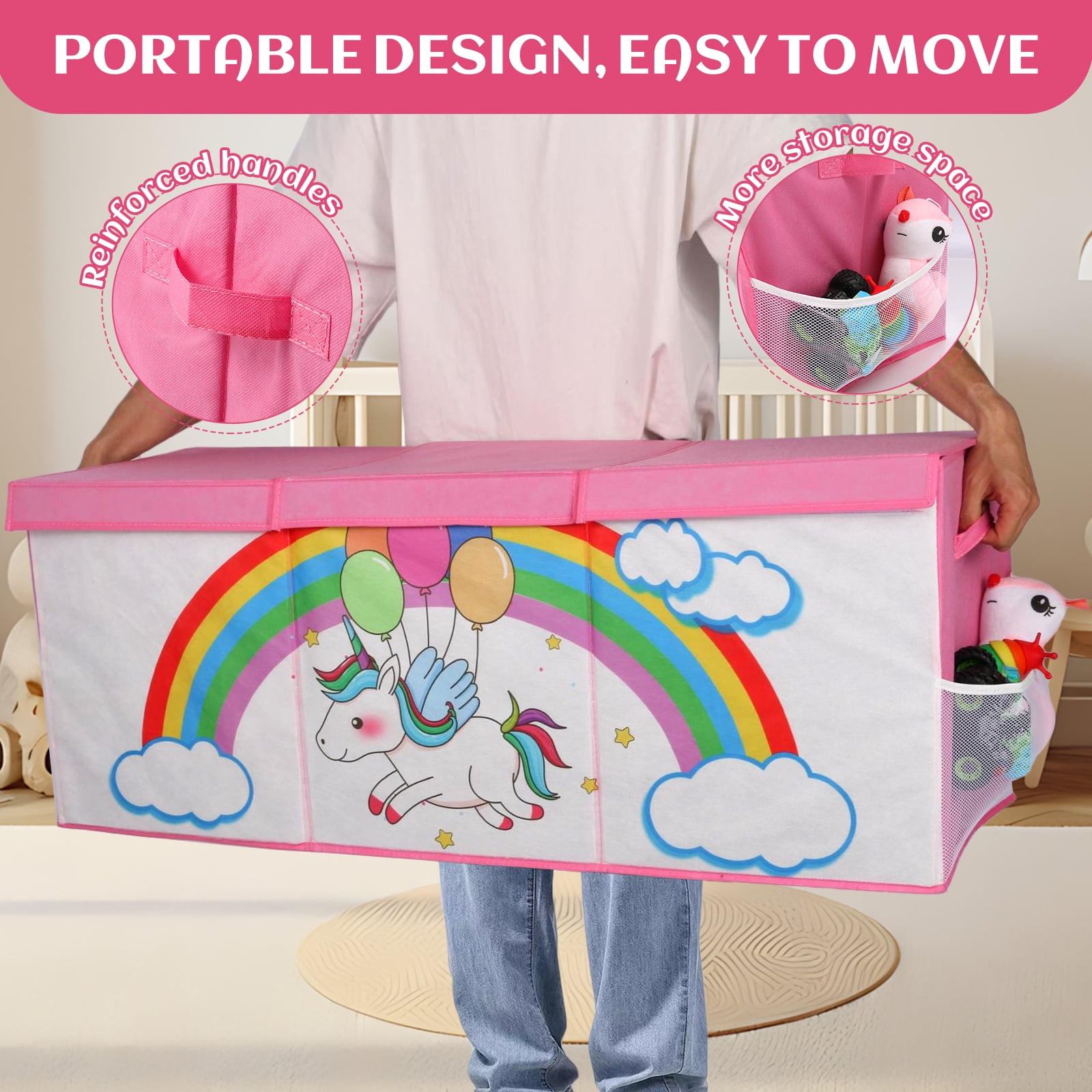 FIIOEOY Extra Large Toy Box, Collapsible Storage Organizer with Lids, Sturdy Unicorn Toy Chest for Boys Girls, 40"x16"x16" Kids Storage Bin Box Baskets for Living Room, Playroom, Bedroom, Nursery