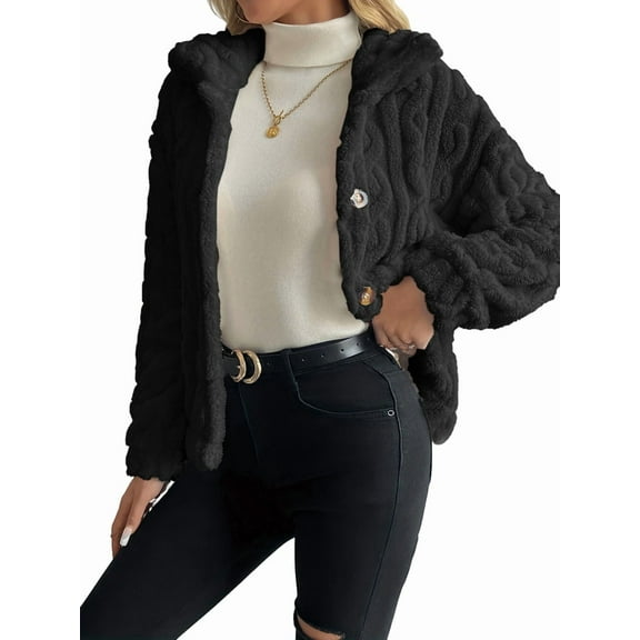 Jackets for Women Long Sleeve Comfy Warm Button Down Zip Up Stand Collar Plus Size Winter Clothing Black XS