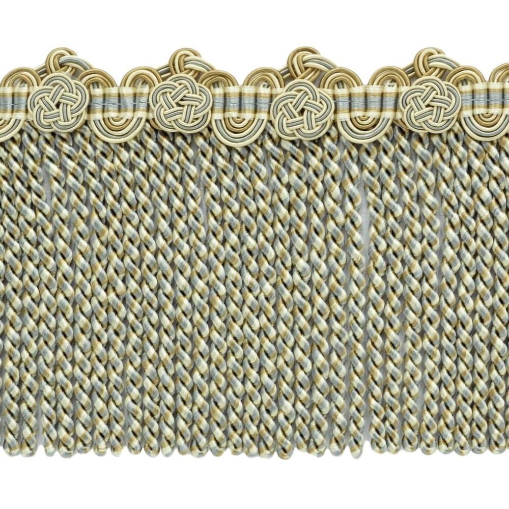 5" (12.5cm) Alexander Collection Bullion fringe Trim with Fancy Scroll and Rosette Header # BFAX5,, Cream Ivory Blue #LX03 (Light Blue, Light Beige, White Ivory) 5 Yards (15 ft/4.5m)