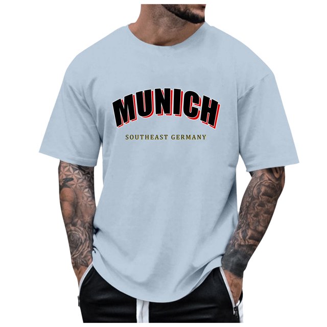 T-Shirts Homme Mode Été Jeunesse Manches Courtes Col Rond Manches Courtes Chemises Été Ville Hommes Bleu TTTG