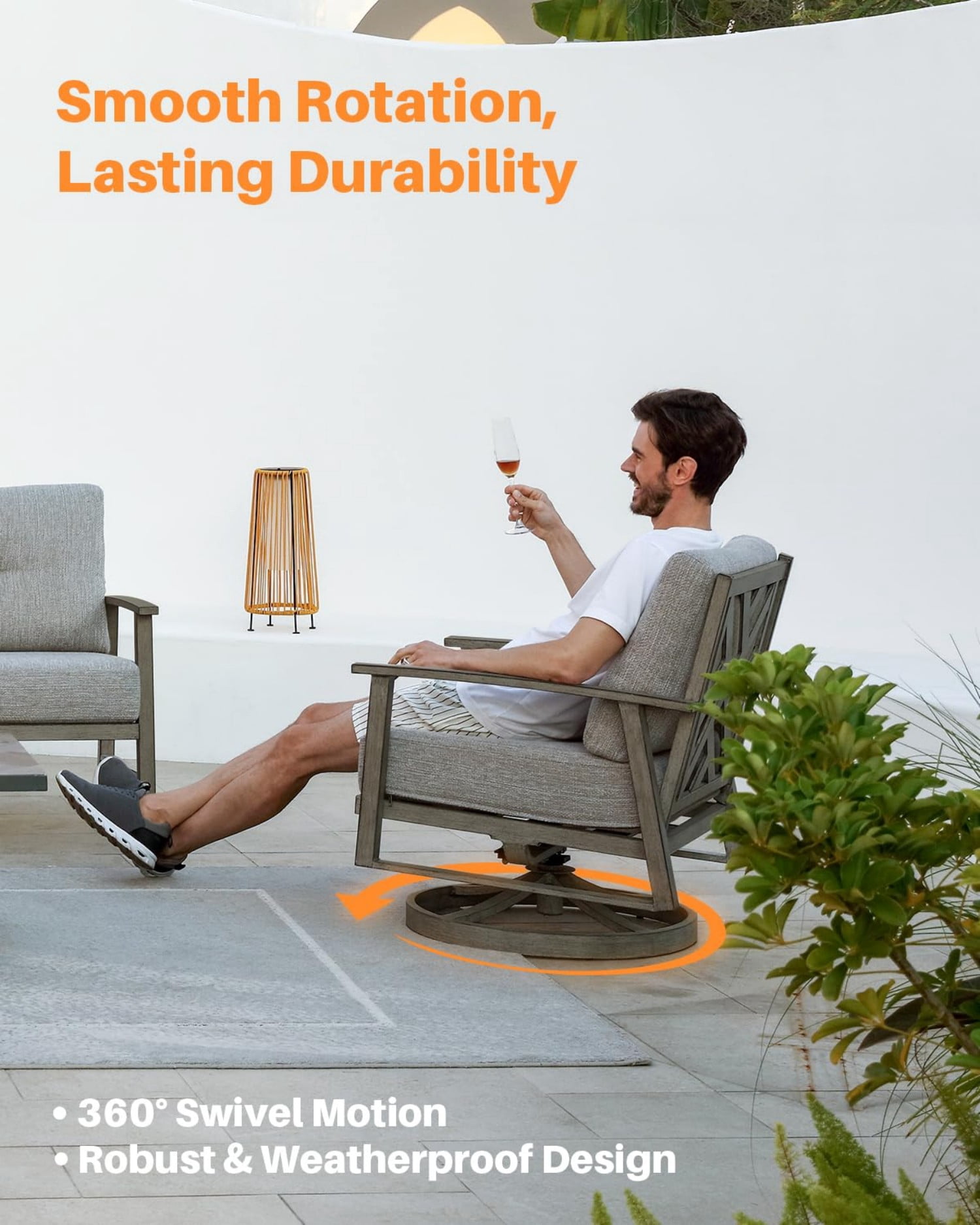 Outdoor Swivel Patio Chairs Set of 2, All-Aluminum Swivel Armchairs with 5.9" Thick Cushions, 360° Rotating Outdoor Conversation Chairs, All-Weather Patio Furniture for Garden, Balcony, Dark Gray