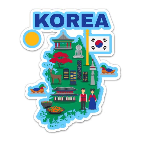 South Korea Travel Landmarks Map - 3" Vinyl Sticker - For Car Laptop Water Bottle Phone - Waterproof Decal