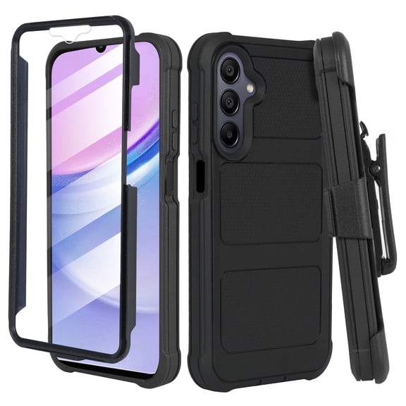 Thousandgear For Samsung Galaxy A16 2024 Case with Belt Clip, Slim Full Protection Hybrid Case & Rotating Belt Clip Holster with Built in Kickstand, Built in Screen Protector Ballistic Black