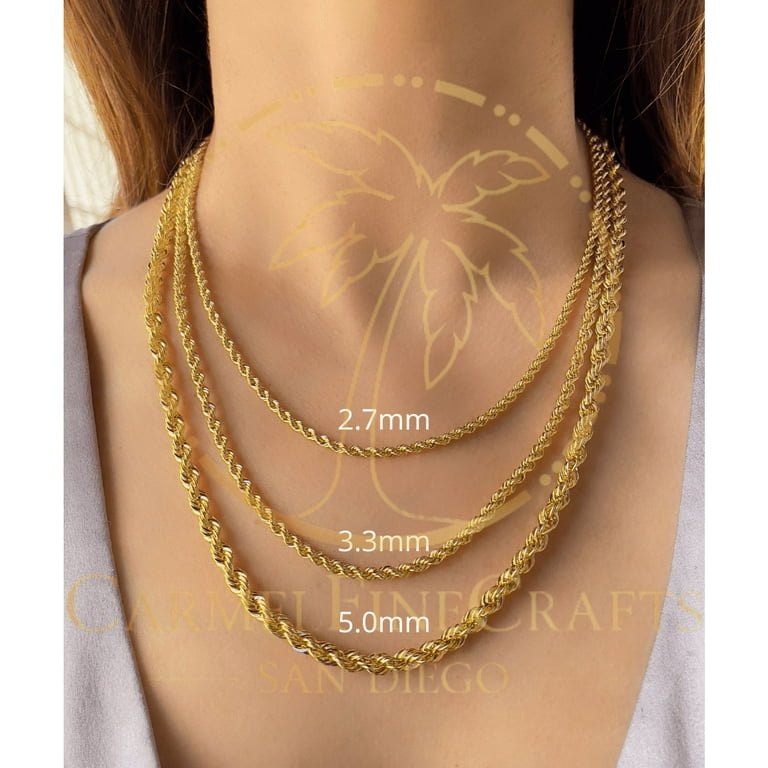 2.7mm 14K Yellow Gold Hollow Laser Rope Chain Diamond Сut Necklace