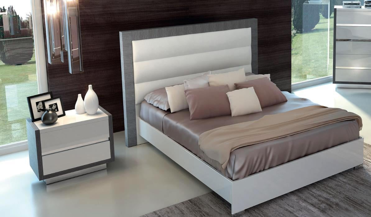 Glossy White Silver King Bedroom Set 2Ps Contemporary Made in Italy ESF