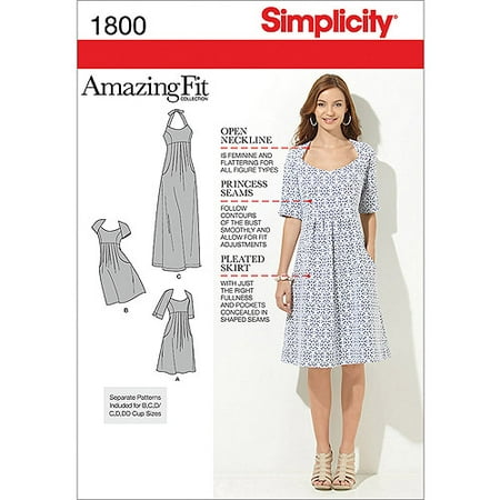 Simplicity Misses' Plus Size 20W-28W Amazing Fit Dress Pattern, 1 Each