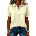 thumbnail image 5 of Dwellite Polo Shirts for Women Golf Button Collared Summer Short Sleeve Tops Lightweight Work Polo Shirt Blouses Beige M, 5 of 5