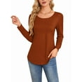 thumbnail image 2 of Long Sleeve Pleated Pullovers for Women Casual Chic Crew Neck Blouses Shirts Loose Fit Fall Clothes Caramel Color S, 2 of 8