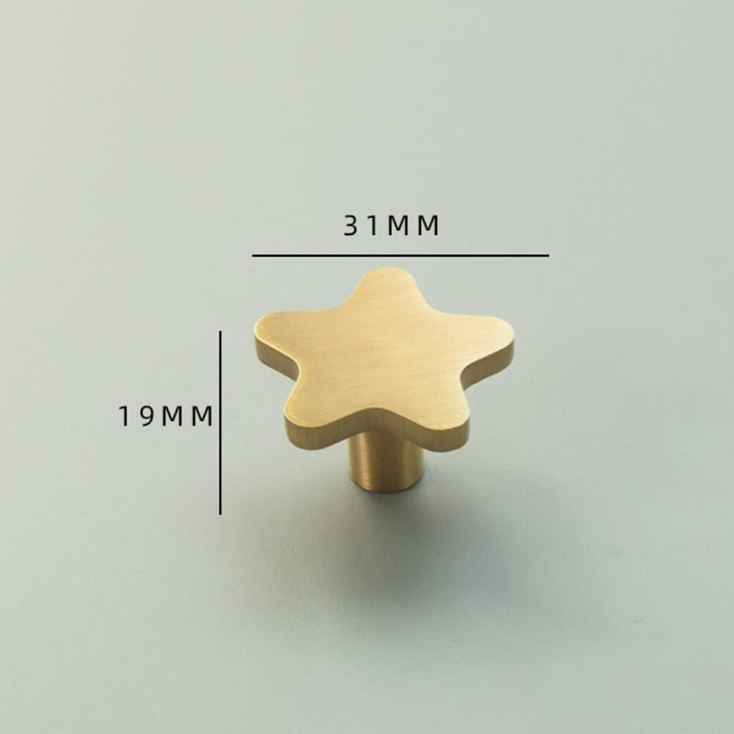 CATPAN Brass Cabinet Gold Knobs, Copper Drawer Knobs Star Handles Antique Gold Knob for Kitchen Bathroom Cabinet Door Drawer, 4 Pack