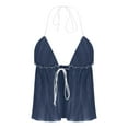 thumbnail image 5 of Ovbmpzd Women Tank Tops Babydoll Tie Front Blue Halter Spaghetti Straps Camisole Summer Sleeveless Spring Shirt Womens Tops M, 5 of 6