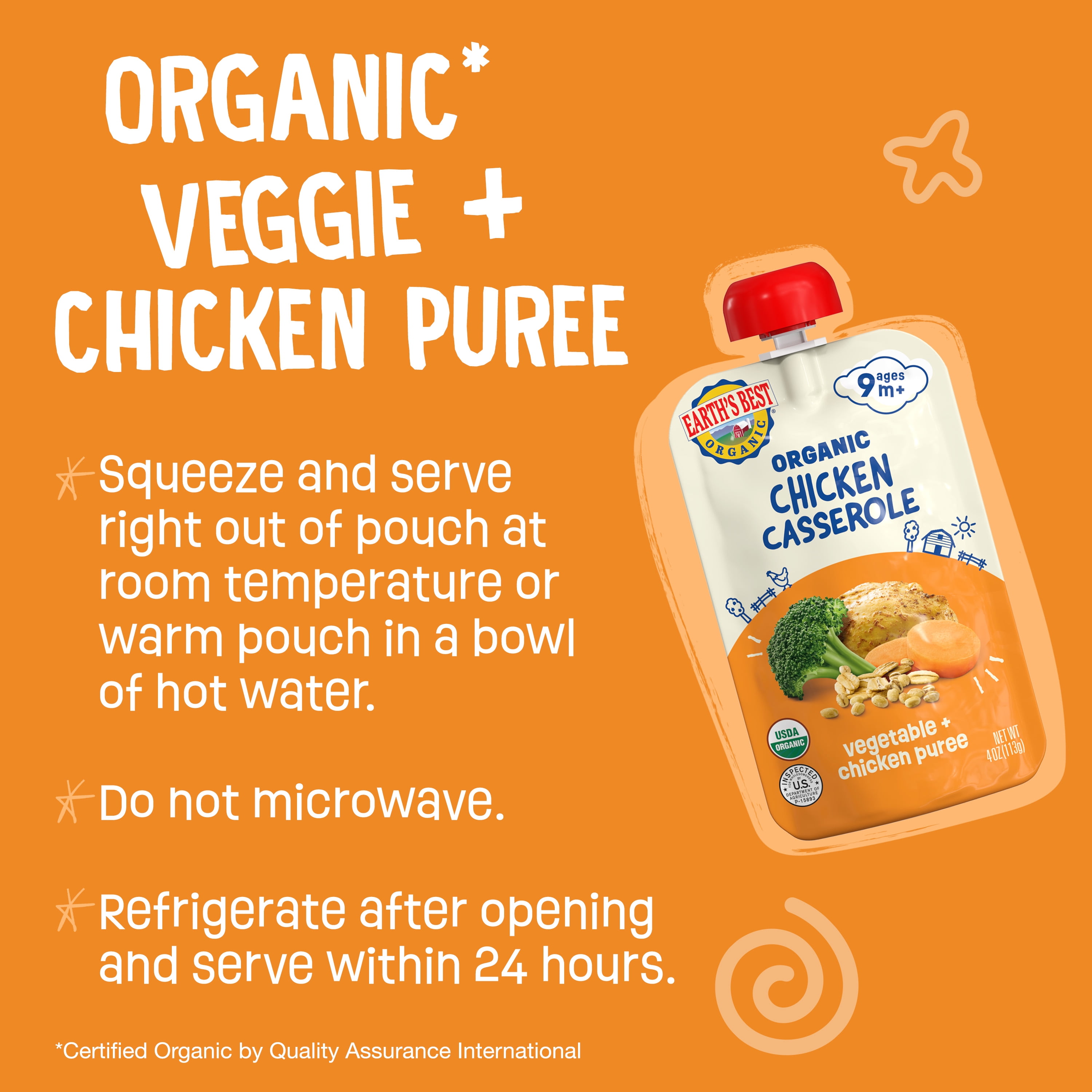 (3 pack) Earth's Best Organic Stage 3 Baby Food, Chicken Casserole Protein & Veggie Puree, 4 oz Pouch
