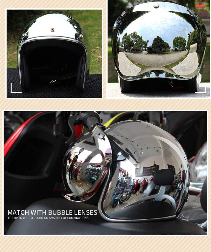 Retro Harley Open Face Motorcycle Helmet Half Helmet Electroplated Silver Harley Helmet Unisex-Adult 