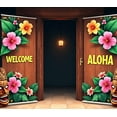 thumbnail image 4 of LUUFILx Tropical Hawaiian Welcome Banner Tiki Mask Backdrop Aloha Party Decoration Summer Festive Event Luau Background Colorful Floral Beach Vibes, 4 of 8