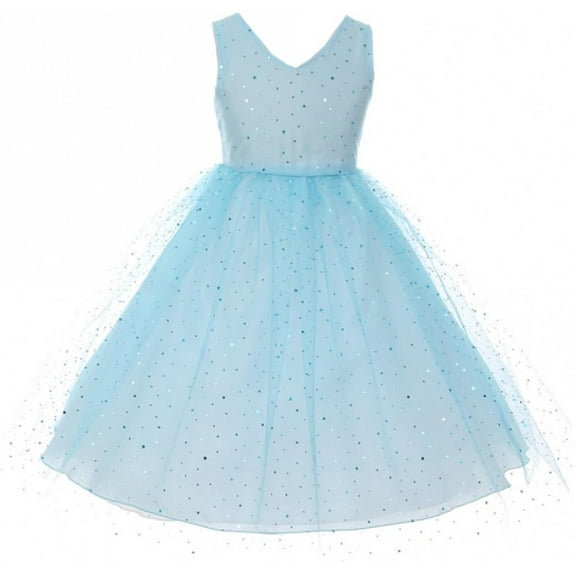 Little Girls Sleeveless V Neck Glitter Polka Dot Mesh Princess Flower Girl Dress Aqua 4
