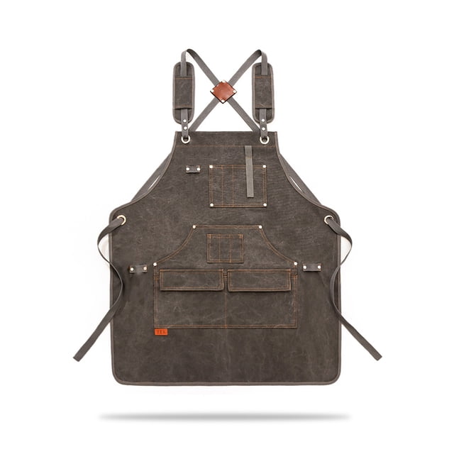 Trabajo delantal lienzo cocina chef cafés babero con bolsillos cocinando carpintería arte picnic asar a la parrilla técnico de jardinería delantales gris Advancent HA047839-01