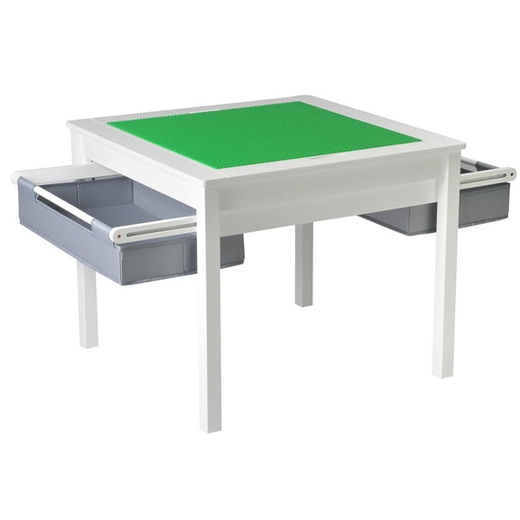 UTEX 2 in 1 Kids Construction Play Table with Storage Drawers and Built-in Plate (White)