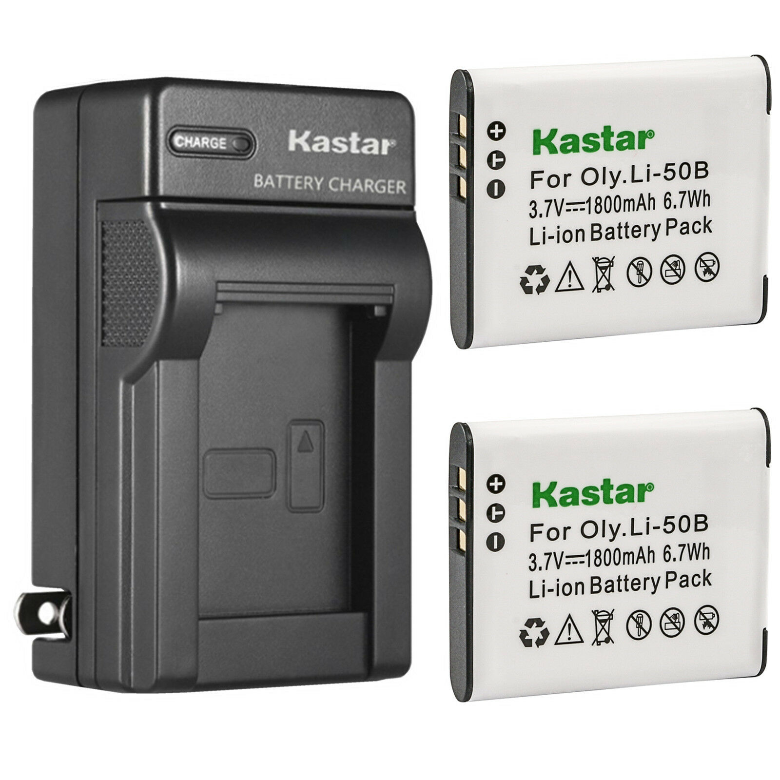 Kastar 2-Pack Battery and AC Wall Charger Replacement for Olympus Li-50B, Tough TG-620 iHS, Tough TG-630 iHS, Tough TG-805, Tough TG-810, Tough TG-820 iHS, Tough TG-830 iHS, Tough TG-835, Tough TG-850 - image 1 of 6