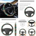 thumbnail image 3 of Renewold Car Seat Covers Full Set 14 PCS, with Steering Wheel Seat Belt Pads Coasters Waste Bin Armrest Pad Cup Holders Rearview Mirror Handbrake Cover Set, American Tribal Leopard Print Brown Teal, 3 of 7